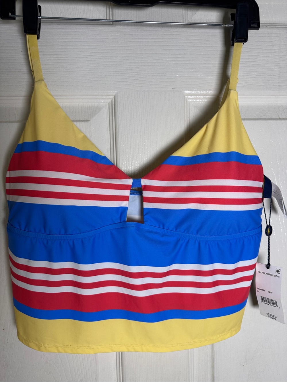 Polo by Ralph Lauren Yellow Blue Red Striped One-Piece Swim Top Sz XL NWT